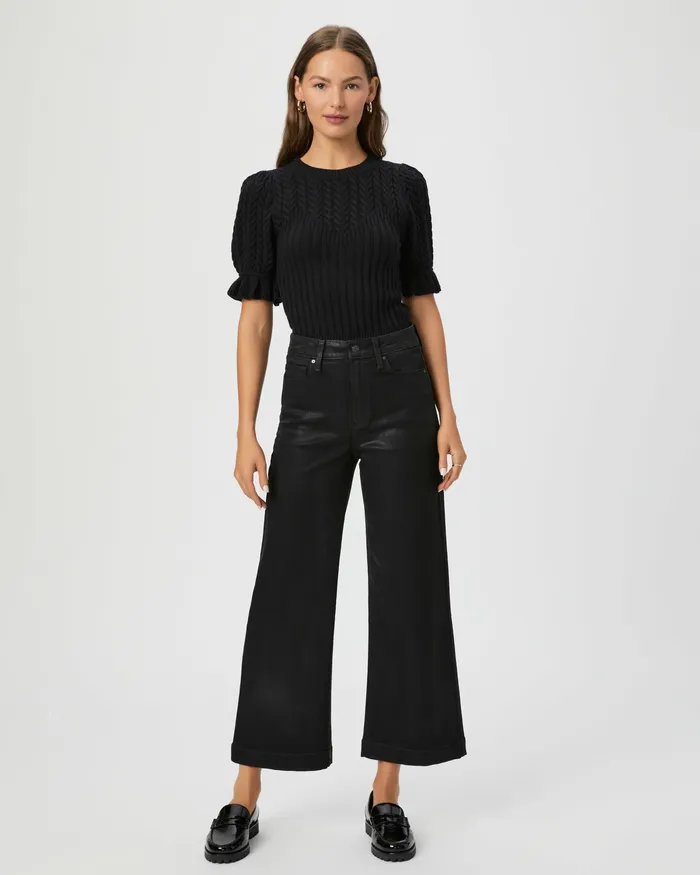 Women Wide Leg PAIGE Anessa Wide Leg Jean 8211 Black Fog Luxe Coating