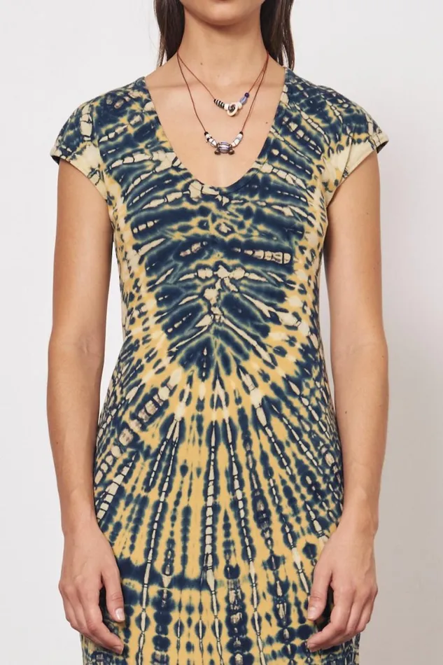 Women Yellow And Navy Zanzibar Midi Dress Raquel Allegra Dresses