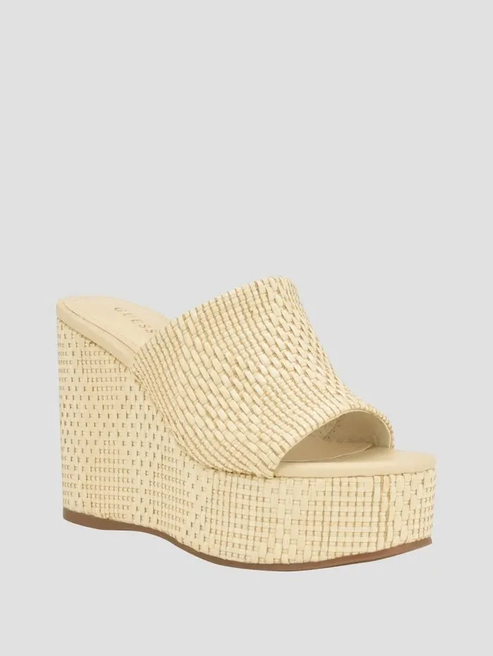 Women Yenisa Woven Wedged Sandals Light Natural Heels GUESS