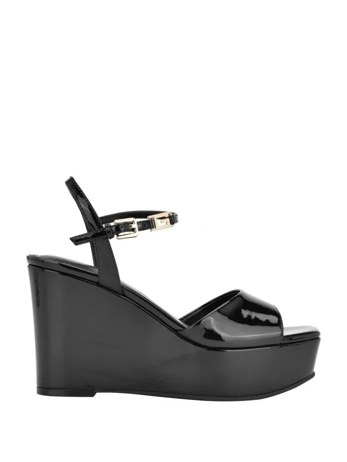 Women Zione Patent Wedges Black 001 Sandals GUESS