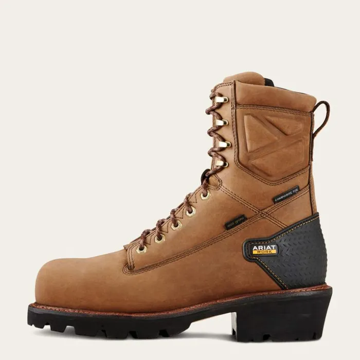 Work Boots Men Ariat Powerline 8034 400G Waterproof 400g Composite Toe Work Boot Oily Distressed Brown