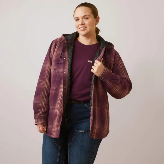Workwear Women Ariat Rebar Flannel Shirt Jacket Potent Purple Plaid