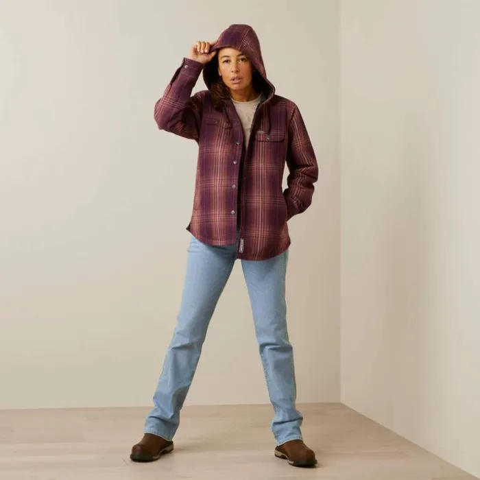 Workwear Women Ariat Rebar Flannel Shirt Jacket Potent Purple Plaid