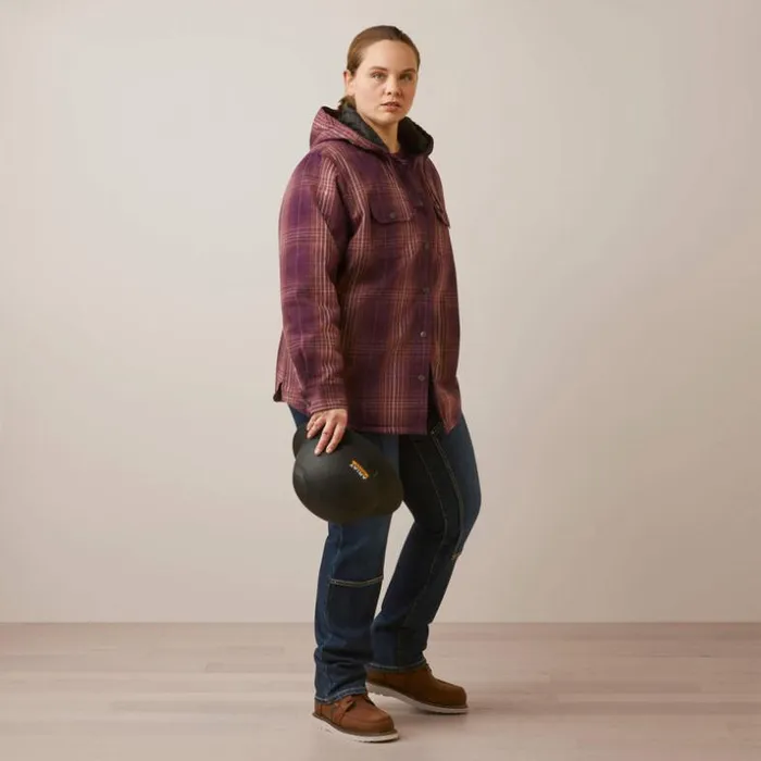 Workwear Women Ariat Rebar Flannel Shirt Jacket Potent Purple Plaid
