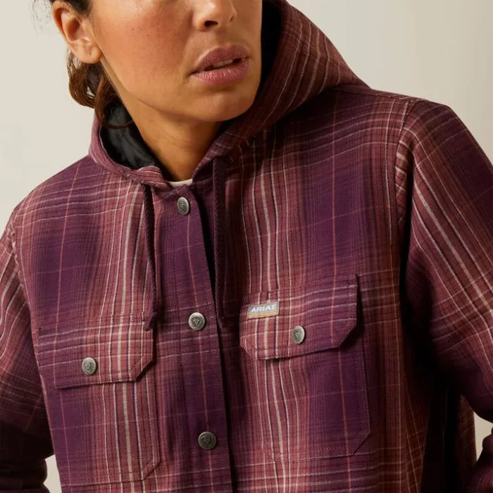 Workwear Women Ariat Rebar Flannel Shirt Jacket Potent Purple Plaid