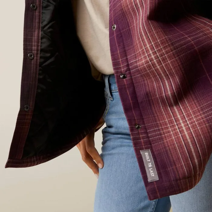 Workwear Women Ariat Rebar Flannel Shirt Jacket Potent Purple Plaid