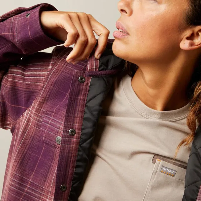 Workwear Women Ariat Rebar Flannel Shirt Jacket Potent Purple Plaid