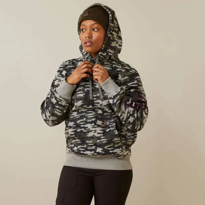 Workwear Women Ariat Rebar Graphic Printed Hoodie Heather Grey Camo