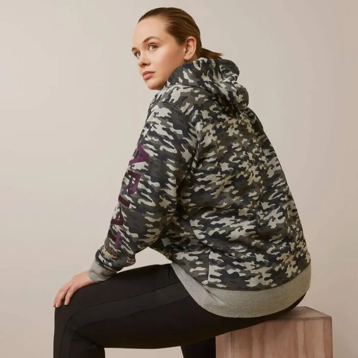 Workwear Women Ariat Rebar Graphic Printed Hoodie Heather Grey Camo Workwear Women Ariat Rebar Graphic Printed Hoodie Heather Grey Camo