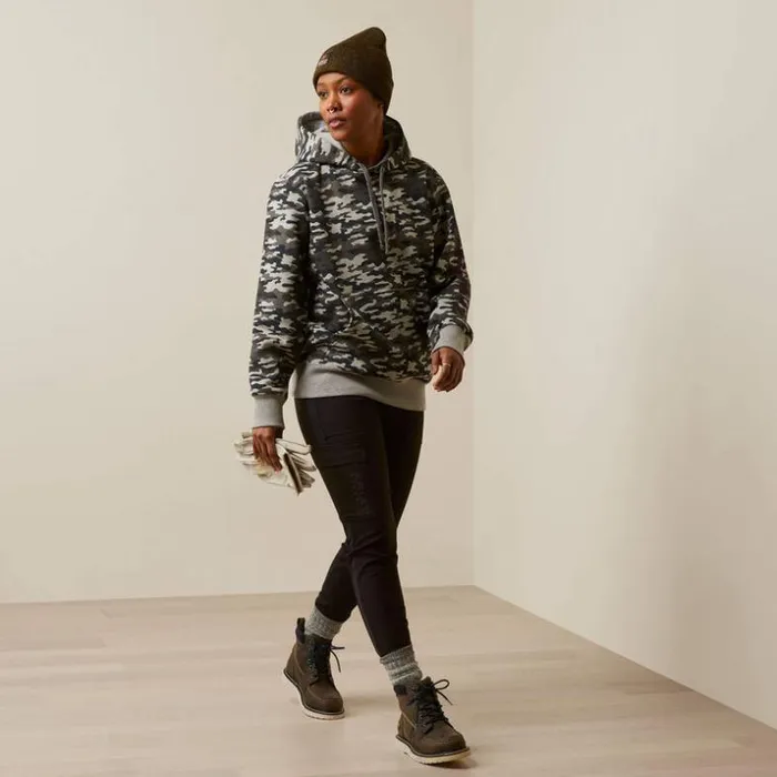 Workwear Women Ariat Rebar Graphic Printed Hoodie Heather Grey Camo Workwear Women Ariat Rebar Graphic Printed Hoodie Heather Grey Camo