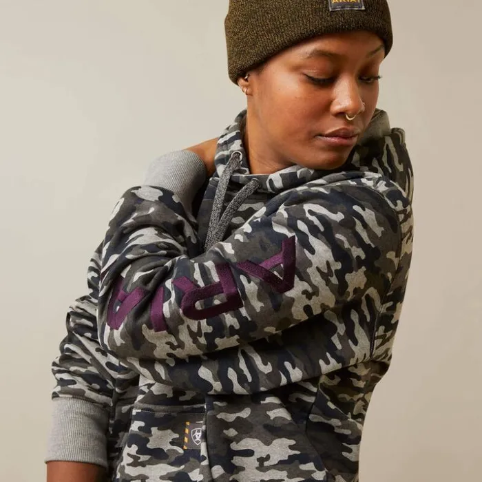 Workwear Women Ariat Rebar Graphic Printed Hoodie Heather Grey Camo Workwear Women Ariat Rebar Graphic Printed Hoodie Heather Grey Camo