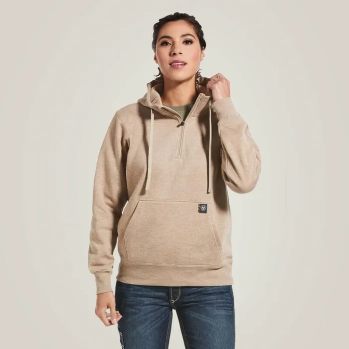Workwear Women Ariat Rebar Skill Set 12 Zip Hoodie Dark Oatmeal Heather